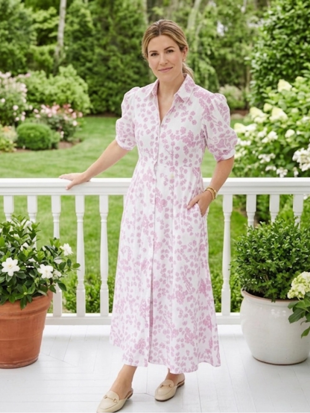 Julia Amory JA Dress Light Pink Seashell Button Front Maxi Shirt Dress Small